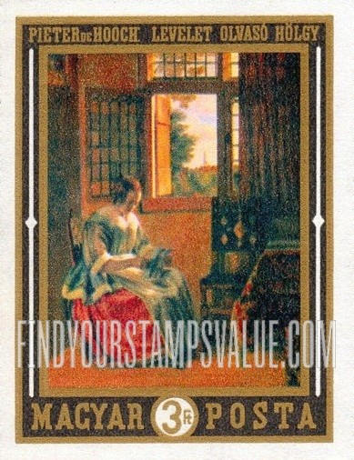 FindYourStampsValue: Dutch Paintings: Woman Reading Letter, by Pieter de Hooch