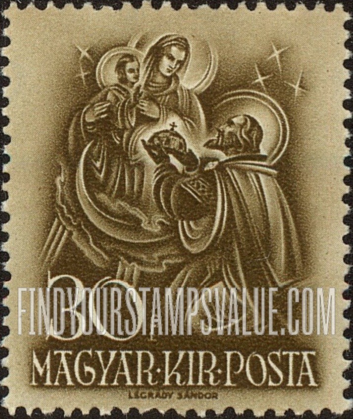 FindYourStampsValue: St. Stephen offering holy crown to Virgin Mary