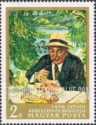 FindYourStampsValue: Painting Type of 1967: Godfather’s Breakfast by Istvan Csok (1865-1961)
