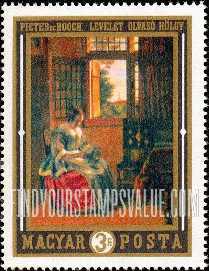 FindYourStampsValue: Dutch Paintings: Woman Reading Letter, by Pieter de Hooch