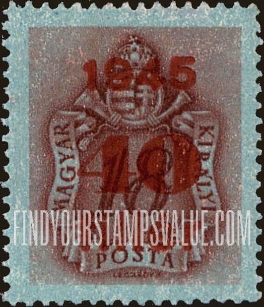 FindYourStampsValue: POSTAGE DUE STAMPS - Coat of Arms and Post Horn: Types of Hungary Postage Due Stamps, 1941-44, Surcharged in Carmine