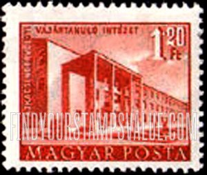 FindYourStampsValue: Building Types of 1951: Agricultural school, Ajkacsinger Valley