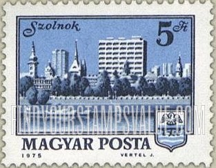 FindYourStampsValue: Building Type of 1972: View of Szolnok across Tisza River