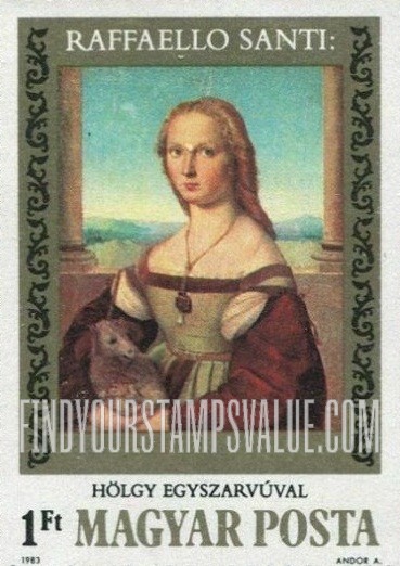 FindYourStampsValue: Paintings: Lady with Unicorn, by Raphael (1483-1517)
