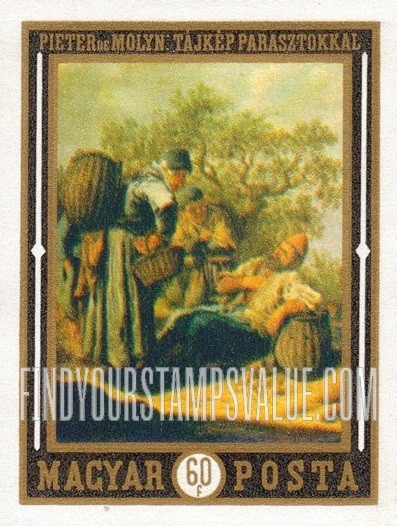 FindYourStampsValue: Dutch Paintings: Three Fruit Pickers (by Pieter de Molyn?)