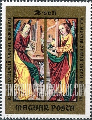 FindYourStampsValue: Paintings: Angels playing organ and harp
