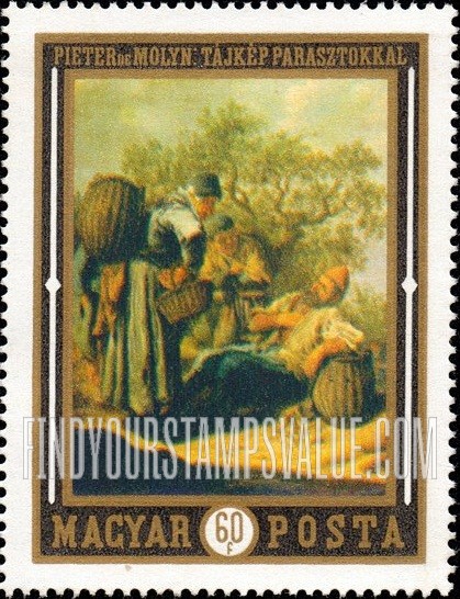 FindYourStampsValue: Dutch Paintings: Three Fruit Pickers (by Pieter de Molyn?)