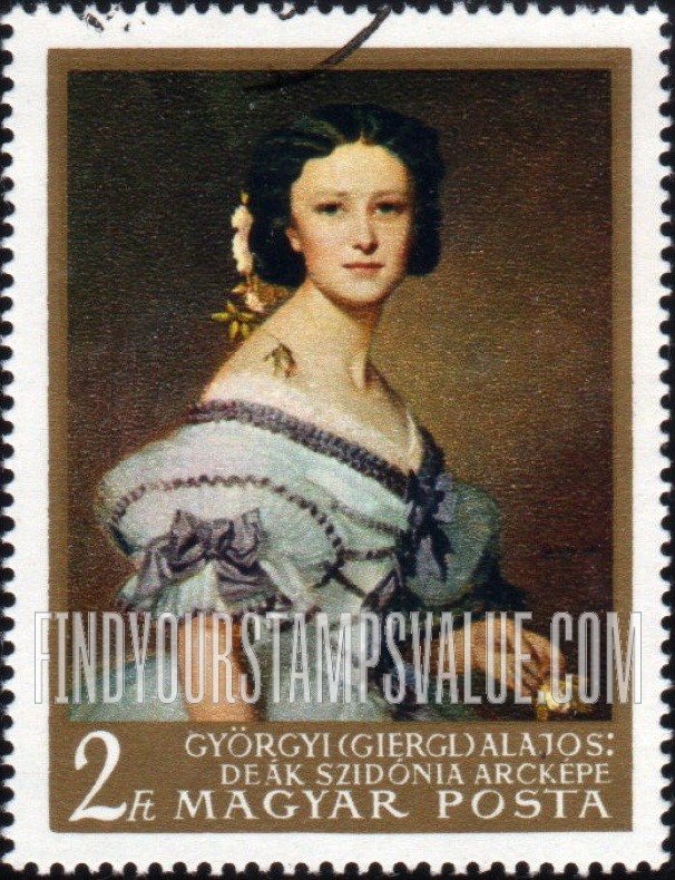 FindYourStampsValue: Paintings: Portrait of Szidonia Deak, 1861, by Alajos Gyorgyi (1821-63)