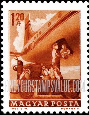 FindYourStampsValue: Mail plane, vertical