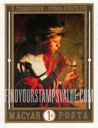 FindYourStampsValue: Dutch Paintings: Boy Lighting Pipe, by Hendrick Terbrugghen