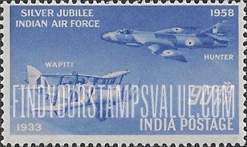 FindYourStampsValue: Republic of India: Silver Jubilee of Indian Air Force - भारत गणराज्य: भारतीय वायु सेना की रजत जयंती