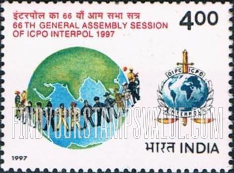 FindYourStampsValue: Republic of India: 66th General Assembly Session of Interpol - भारत गणराज्य: इंटरपोल का 66वाँ आम सभा सत्र