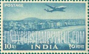 FindYourStampsValue: Republic of India: Plane over Bombay - भारत गणराज्य: बम्बई के ऊपर विमान