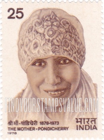 FindYourStampsValue: Republic of India: Mother of Pondicherry - भारत गणराज्य: श्रीमाता, पांडिचेरी