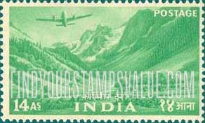 FindYourStampsValue: Republic of India: Plane over Kashmir valley - भारत गणराज्य: कश्मीर घाटी के ऊपर विमान