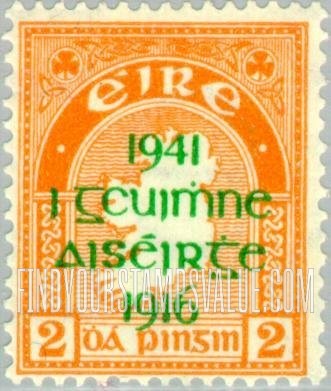 FindYourStampsValue: Map of Ireland: Types of 1922-23 Overprinted in Green