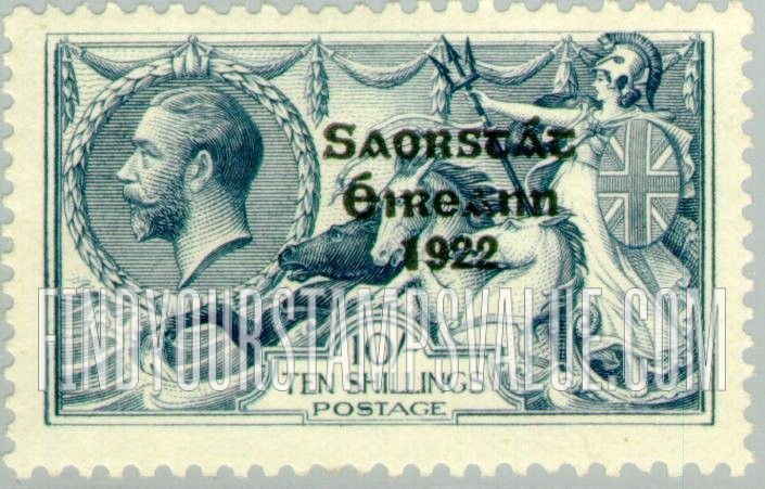 FindYourStampsValue: “Britannia Rule the Waves”: Stamps of Great Britain, 1912-22, Overprinted in Shiny to Dull Blue Black