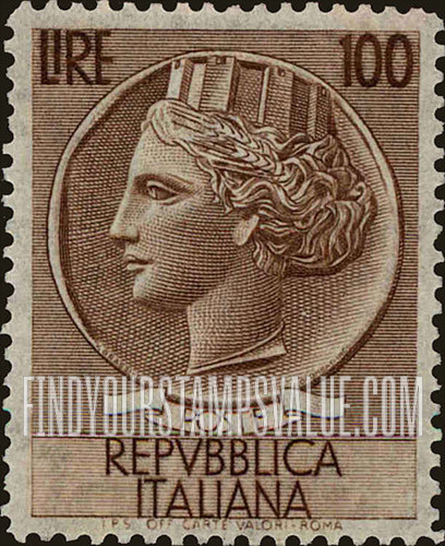 FindYourStampsValue: “Italia” after Syracusean Coin: Italia Type of 1953-1954 and 1955-1958