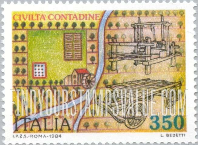 FindYourStampsValue: Peasant Farming: Cart, hand press