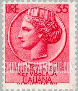 FindYourStampsValue: “Italia” after Syracusean Coin: Italia Type of 1953-54 and 1955-58