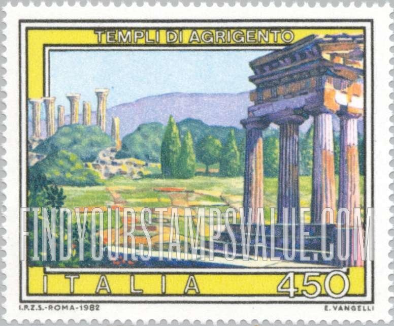 FindYourStampsValue: Tourist Type of 1974: Temple of Agrigento