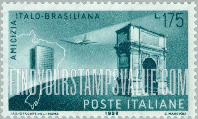 FindYourStampsValue: Map of Brazil, Plane and Arch of Titus