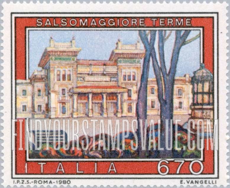 FindYourStampsValue: Tourist Type of 1974: Public Baths, Salsomaggiore Terme