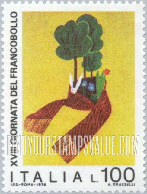 FindYourStampsValue: Children’ Drawings: Trees, rabbit and flowers