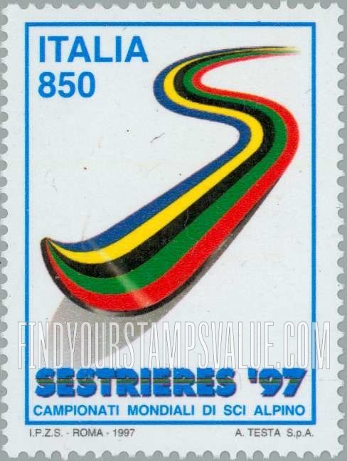 FindYourStampsValue: Sestrieres β97, World Alpine Skiing Championships: Ski of colors