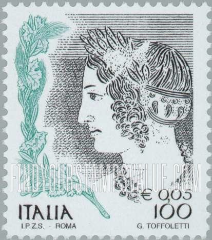 FindYourStampsValue: Denominated in Lira and Euros: “Young Velca,” Etruscan tomb
