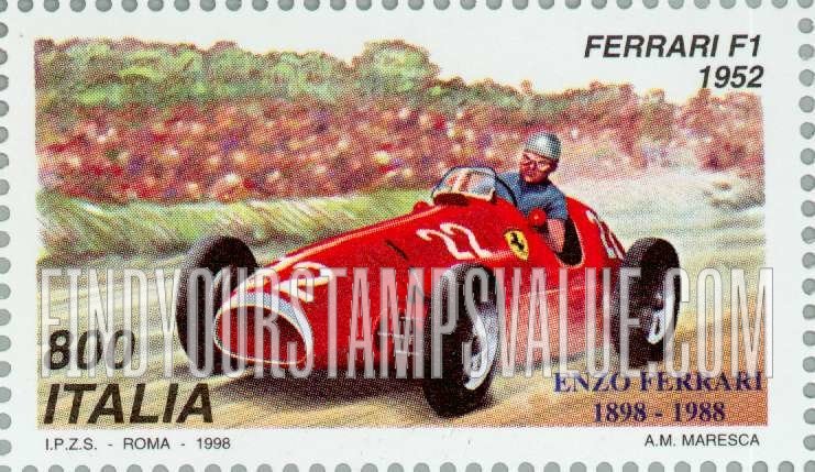 FindYourStampsValue: Enzo Ferrari (1898-1988) Automobile Manufacturer: 1952 Ferrari F1