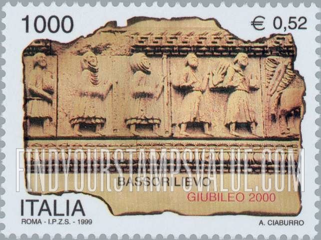 FindYourStampsValue: Holy Year 2000: Bas-relief, facade of Fidenza Duomo