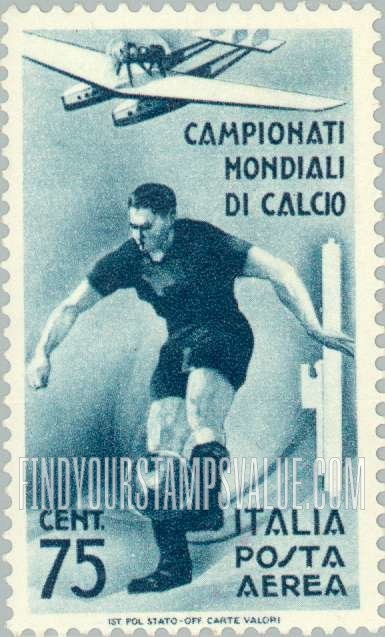 FindYourStampsValue: AIR POST - Soccer Player and Plane