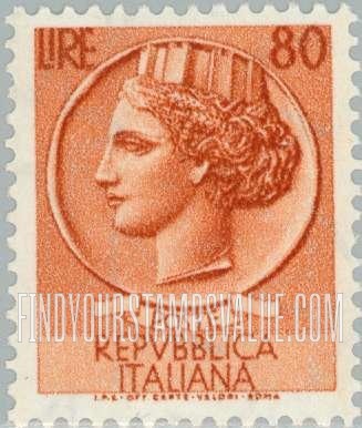 FindYourStampsValue: “Italia” after Syracusean Coin: Italia Type of 1953-54 and 1955-58