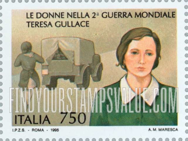 FindYourStampsValue: End of World War II, 50th Anniversary: Women in World War II, Teresa Gullace