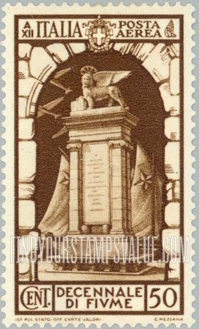 FindYourStampsValue: AIR POST - Annexation of Fiume Type of Postage: Monument to the Dead