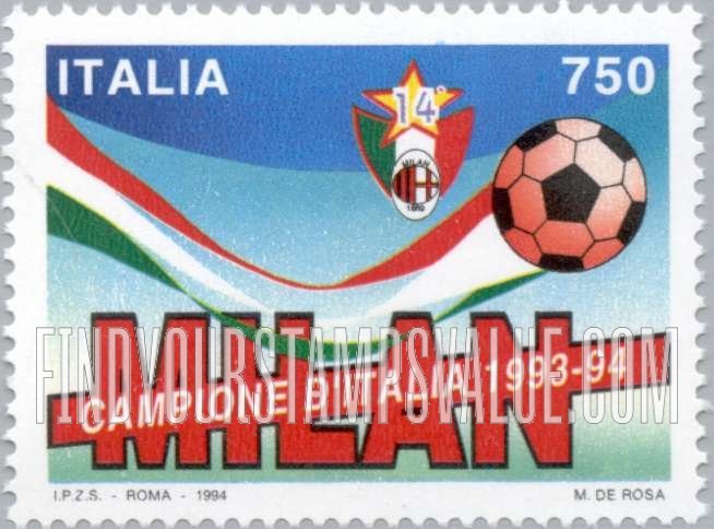 FindYourStampsValue: Milan, Winners of 1993-94 Italian Soccer Championships