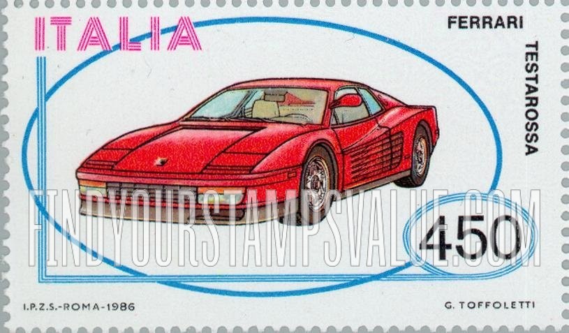 FindYourStampsValue: Italian Vehicle Type of 1984: Ferrari Testarossa