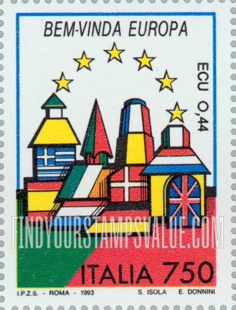 FindYourStampsValue: Buildings on national flags, inscriptions in native language: Portugal (Bem-Vinda)