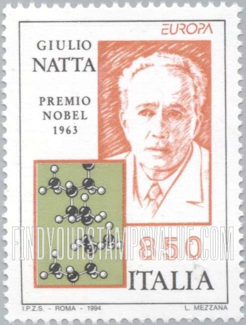 FindYourStampsValue: Nobel Prize Winners: Guilio Natta (1903-), Chemistry, 1963