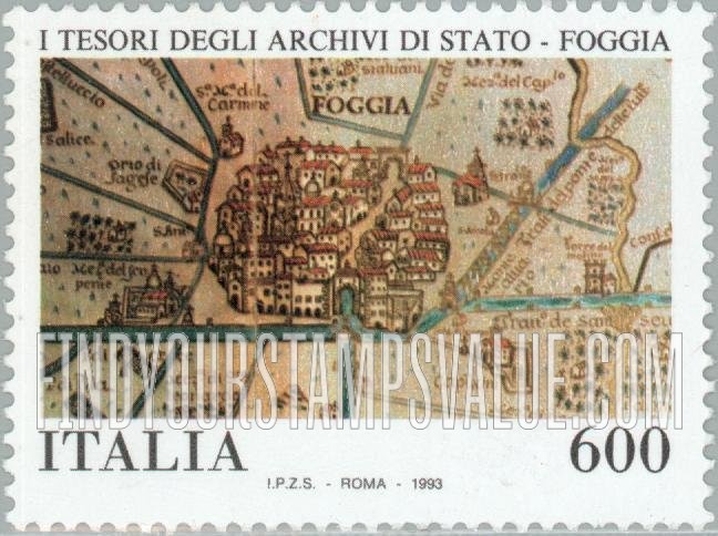 FindYourStampsValue: Museum Treasures: Ancient map of Foggia