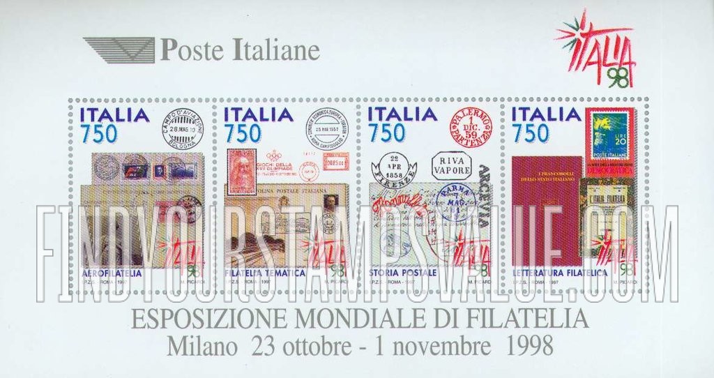FindYourStampsValue: Italia β98, World Philatelic Exhibition, Milan