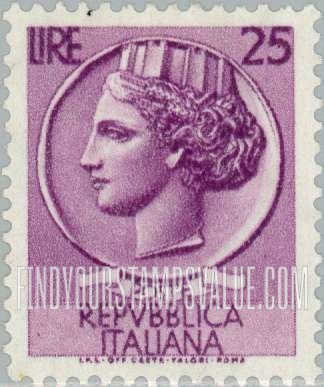 FindYourStampsValue: “Italia” after Syracusean Coin: Italia Type of 1953-54 and 1955-58