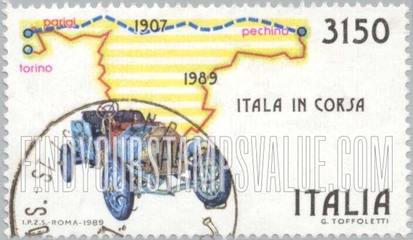 FindYourStampsValue: Paris-Peking Rally: Map, Itala race car
