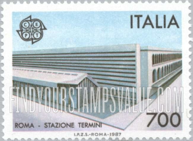 FindYourStampsValue: Europa 1987: Railway station, Rome, designed by Nervi