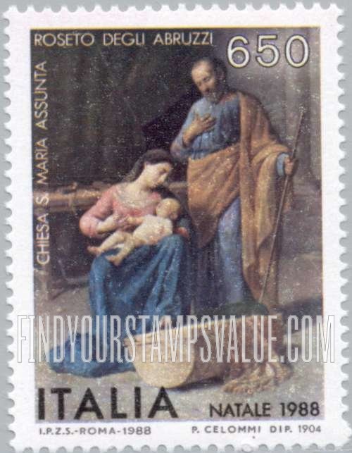 FindYourStampsValue: Christmas: Nativity, by Pasquale Celommi, Church of the Virgin’s Assumption