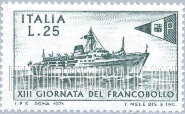 FindYourStampsValue: Packet Tirrenia and Postal Ensign