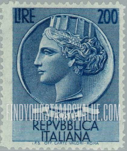 FindYourStampsValue: “Italia” after Syracusean Coin: Italia Type of 1953-54 and 1955-58