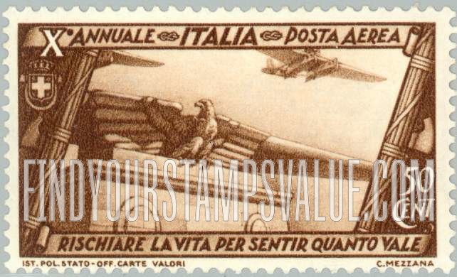 FindYourStampsValue: AIR POST - March on Rome Type of Postage: Eagle sculpture and airplane