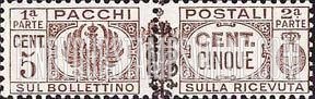 FindYourStampsValue: PARCEL POST - Pacchi Postali: Overprinted Between Halves in Black